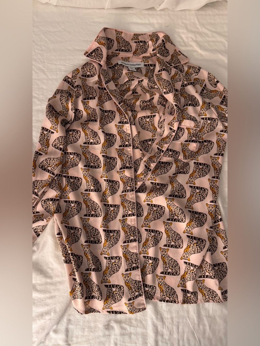 Amazon Essentials Blush Pink Satin Leopard-Print Pajama Top